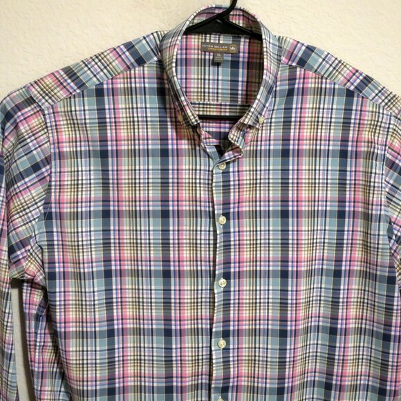Peter Millar Shirt Mens XL Summer Comfort Long Sleeve Button Blue Pink Striped - Picture 1 of 6